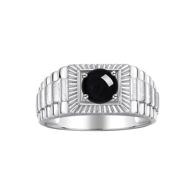 RYLOS Men's Ring Sterling Silver Ring, 7MM Round Shape Gemstone Designer Style Rings Cabochon Onyx October Birthstone Rings Silver Size 13