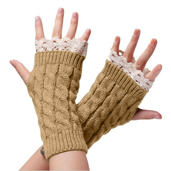 Women Winter Fingerless Long Gloves Thermal Knitted Arm Warmers Super Soft Arm Sleeves Red Khaki Free