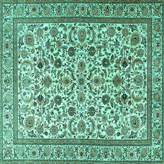 Ahgly Company Machine Washable Indoor Square Persian Turquoise Blue Traditional Area Rugs, 6' Square