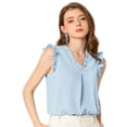 thumbnail image 1 of Allegra K Blusas vintage sin mangas con volantes para mujer Tops de trabajo con ribete de volantes Azul XS, 1 of 6