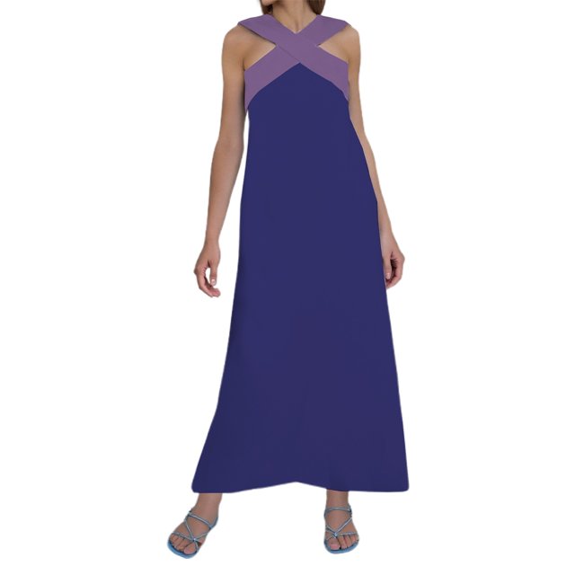 Robes pour Femmes Col Élégant Dos Ouvert Soirée Longueurs Longues Robe Femmes Bleu TTG