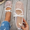 thumbnail image 2 of Rokment Women's Mesh Embroidered Ballet Flats Comfortable Walking Shoes Bowknot Square Closed Toe Ballerina Low Heel Bridal Lace Floral Bow Dress Slip on Loafers Summer Fall Casual Gold Size 7.5, 2 of 7