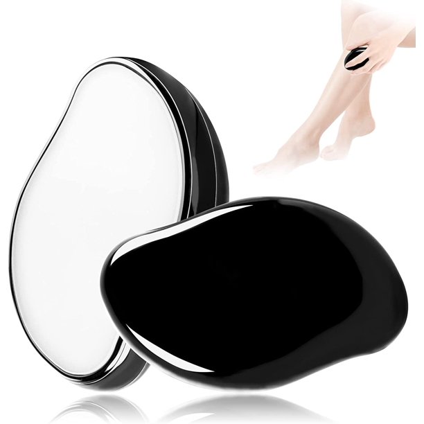 Dos maquinillas de afeitar de cristal, depiladora de cristal portátil gratuita, adecuada para exfoliación femenina y masculina. Depilación mágica sin dolor, adecuada para piel suave y brillante (negro