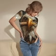 thumbnail image 3 of KLL Women 's Crew Neck Bodysuit Jumpsuits Funny Bald Eagle Print Short onesies Stretch T Shirts, 3 of 5
