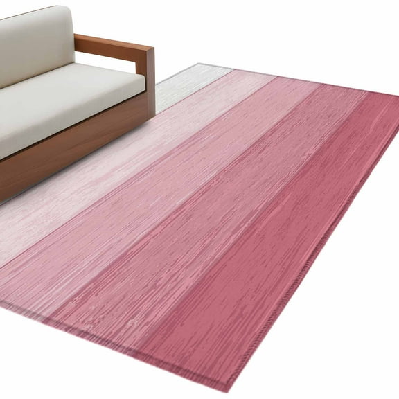 Pink Ombre Area Rug 3x5 FT, Non Slip Entryway Bedside Carpet, Farmhouse Vintage Wooden Striped Washable Soft Floor Carpet Indoor Mat Non-Shedding Throw Rug for Dorm Kitchen Home Office