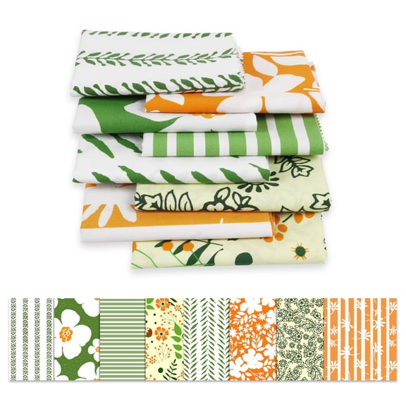 Soimoi 8 Pc Fat Quarter Bundle -FloralPrint 18"x 22"DIY Patchwork-100% CottonPre-Cut Quilting Fabric (Green & Orange)