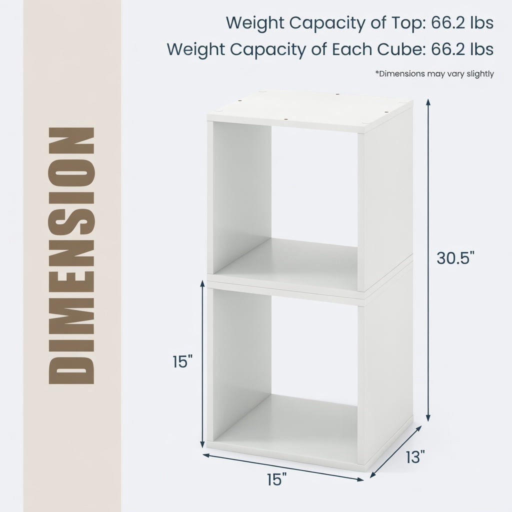 Spaco Cube Storage Organizer Set of 2-White, Tall Bookshelf, Shelves for Living Room, Home Office, Bedroom, Balcony