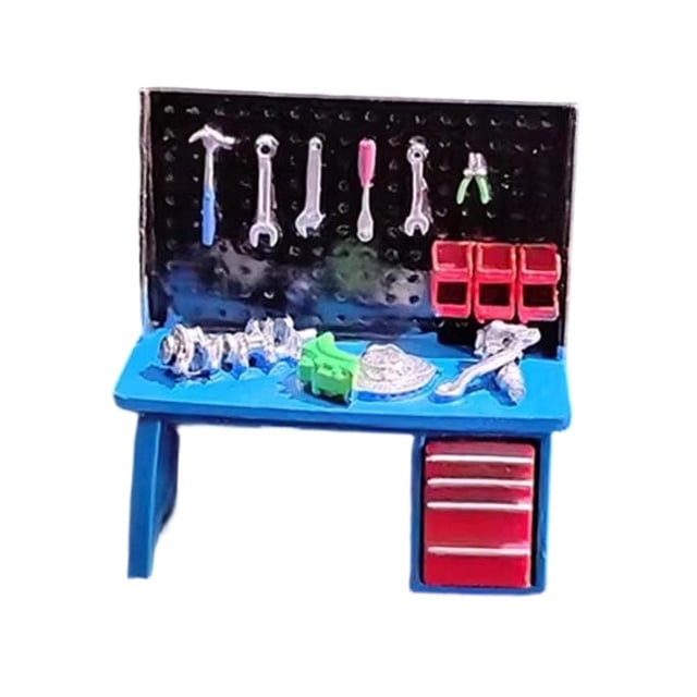 Bunblic 1:64 Mini Table à Outils Modèle Accessoires Maison de Poupée Collection, DIY Mini Scène Décorative Créative Modèle, Accessoire Photo Table Bleue