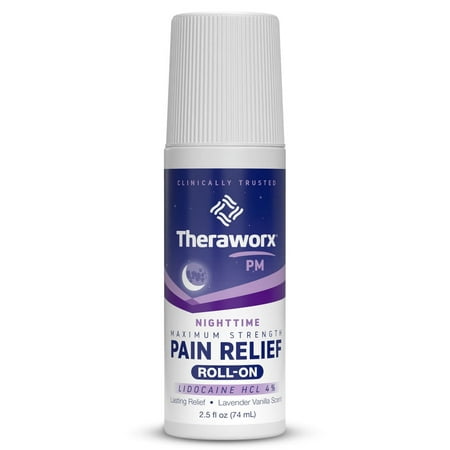 Theraworx® Nighttime?Maximum Strength Pain Relief Roll-on with 4% Lidocaine, Fast-Acting Numbing Relief, Lavender Vanilla Scent, Paraben-Free 2.5 fl oz