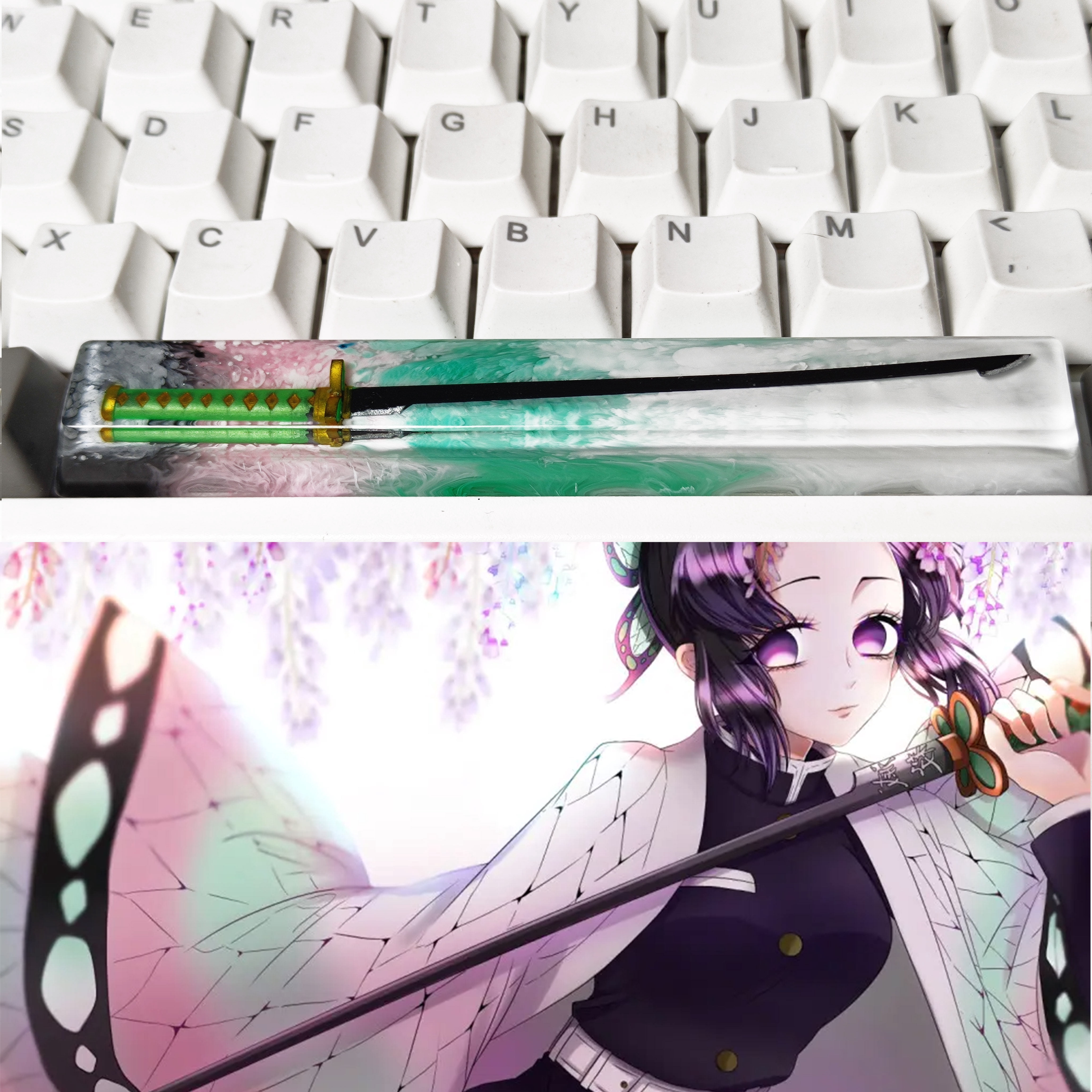 Demon Slayer Inspired Resin Artisan Spacebar Keycap, 6.25u Handmade Drip Resin Key for Mechanical Keyboard, Unique Birthday Gift for Men
