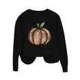 thumbnail image 3 of Ounisa Halloween Women's Pullover Thanksgiving Sweatshirt Pumpkin Printed Crew Neck Blouse Long Sleeve Tops with Pocket, 3 of 5