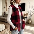 thumbnail image 6 of Kinrui Women's Plaid Fleece Vests Tops Zip Up Collarless Sleeveless Fall Jacket Lightweight Fuzzy Outerwear with Pockects Red XL, 6 of 6