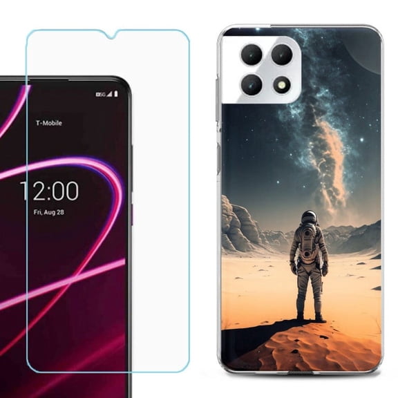 Phone Case for T-Mobile Revvl 7 5G, Shockproof Case Cover with Tempered Glass Screen Protector, by OneToughShield - Astronaut Milkyway