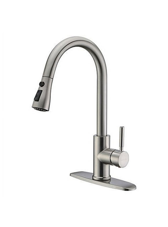 WEWE Single Handle High Arc Brushed Nickel Pull out Kitchen Faucet,Single Level Stainless Steel Kitchen Sink Faucets with Pull down Sprayer