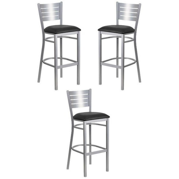 Home Square Vinyl Upholstered Bar Stool in Black and Silver - Set of 3