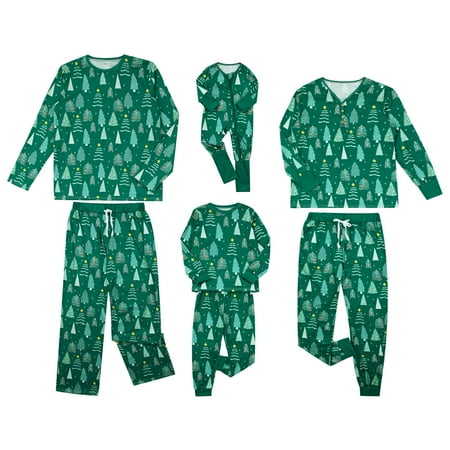 

Qiylii Christmas Tree Pattern Family Matching Clothes Sleepwear Long-Sleeved Tops + Trousers Pajamas Set