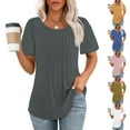 thumbnail image 1 of NJDVHB Hauts d'Été pour Femmes, Chandail pour Femmes, Chemisiers pour Femmes Chic Décontracté, Haut Uni Ample à Manches Courtes et Col Ras du Cou à la Mode pour Dames, Blanc, TG, 1 of 5