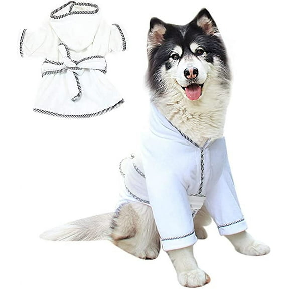 XmhyTop-A Dog Bathrobe, Microfiber Fast Drying Absorbent Hooded Bath Towel White for Puppy Small Medium Large Dog Cat (L, White)