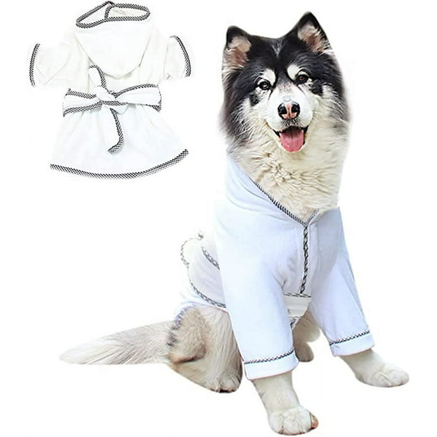 Zhuge Albornoz para perros, toalla de baño con capucha absorbente de microfibra de secado rápido, color blanco para cachorros, perros pequeños, medianos y grandes, gatos (L, blanco)