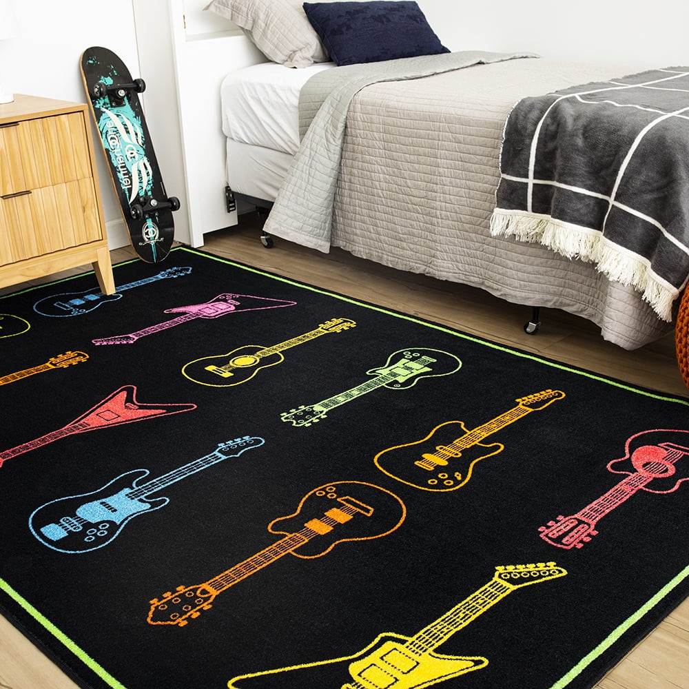 Mohawk Home Neon TunesPrinted Indoor Area Rug in Black, 5'x8'