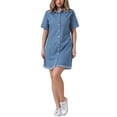 thumbnail image 2 of INSPIRE CHIC Women's Denim Button Front Frayed Hem Collared Short Sleeve Midi Dresses S Light Blue, 2 of 6