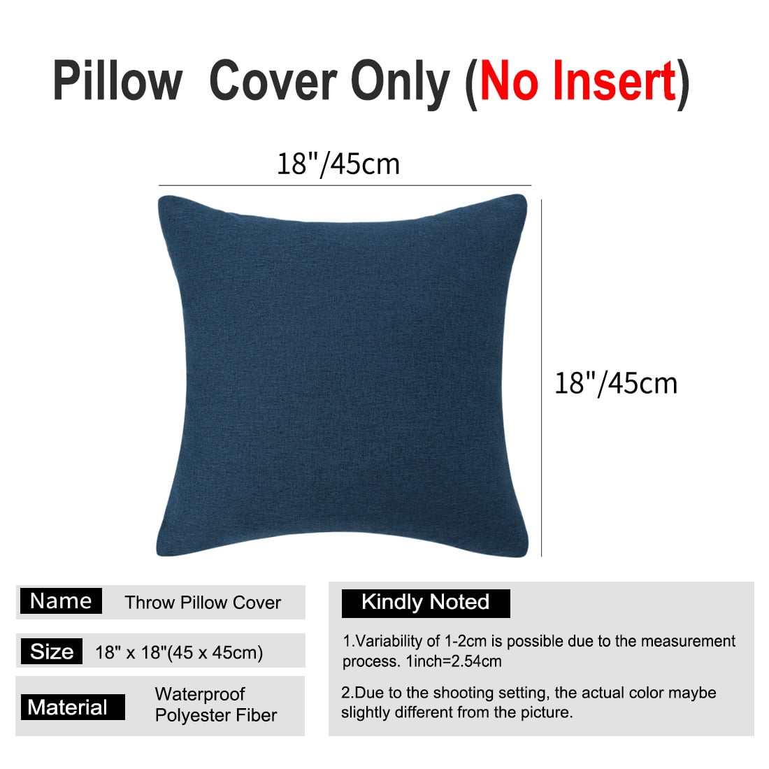 Unique Bargains 2-Pack Solid Waterproof Decorative Throw Pillow Covers Blue 18" x 18"