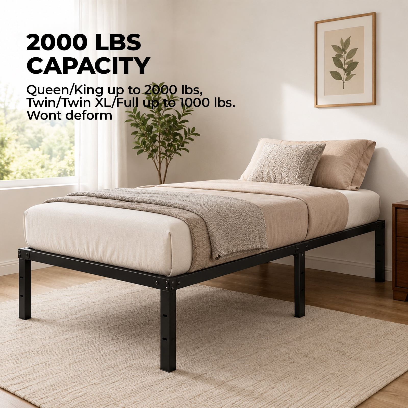 Alvantor Metal Bed Frame 12 inch Tall Sturdy Mattress Foundation with Under-bed Storage