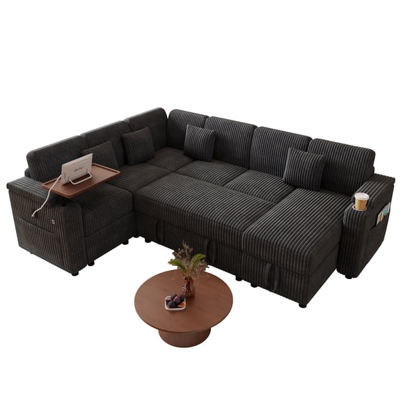 LITVZ Oversized Modular Sectional Sleeper Sofas with Pull Out Bed, Comfy Cloud Sectional Couches with Storage, Convertible L Shaped Corner Couch That Turns Into Bed for Living Room