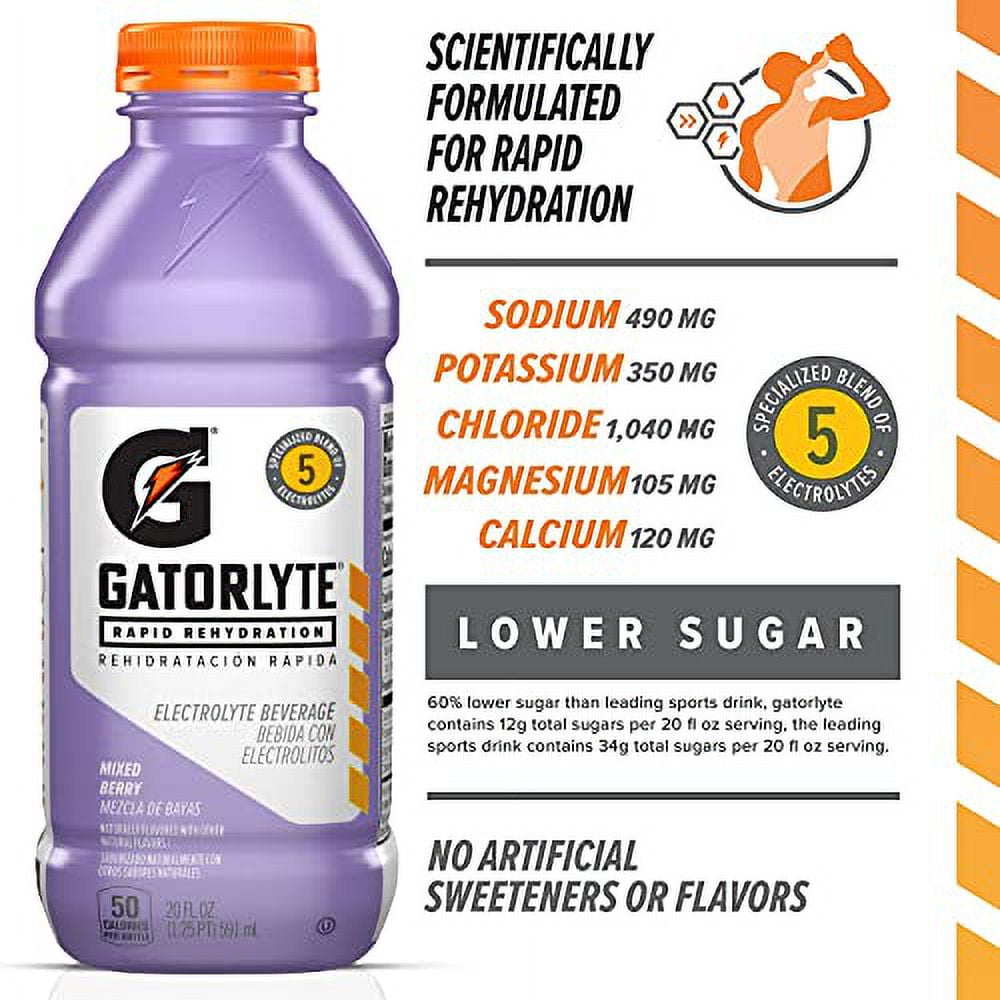 Gatorade Rapid Rehydration Electrolyte Beverage, Mixed Berry, 20oz Bottles (12 Pack)