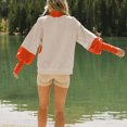 thumbnail image 4 of Ladies' Loose and Comfortable Contrasting Color Design with Lantern Sleeves Semi High Neck Long Sleeve Hoodie for Fashion,Saffron,L, 4 of 6