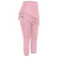 thumbnail image 2 of WTXUE Shorts, Tennis Skirt A-Line, Elastic Sports Yoga Skirts Tennis Legging Leggings Capris Skirted Pants Solid with Pockets Mid-Length Women, Pink Size M, 2 of 6