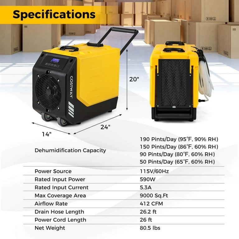 Costway 190 PPD Commercial Dehumidifier Rotational Molded