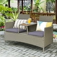 thumbnail image 3 of Topbuy Patio Extérieur Rotin Causeuse Canapé Double Conversation Ensemble W / Coussin et Table Intégrée, 3 of 10