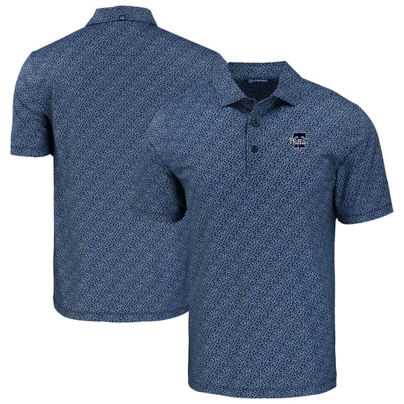 Men's Cutter & Buck Navy Philadelphia Phillies Pike Eco Pebble Print Stretch Recycled Polo