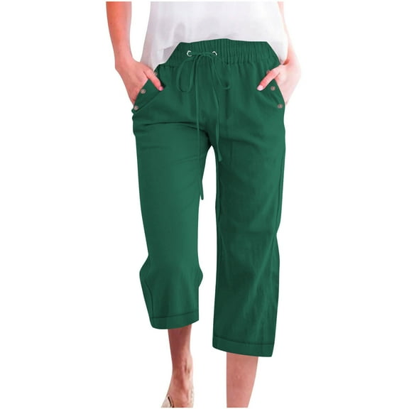 Running Capris for Women New Fashion Womens Casual Color Elastic Loose Pants Straight Wide Leg Trousers with Pocket Army Green S