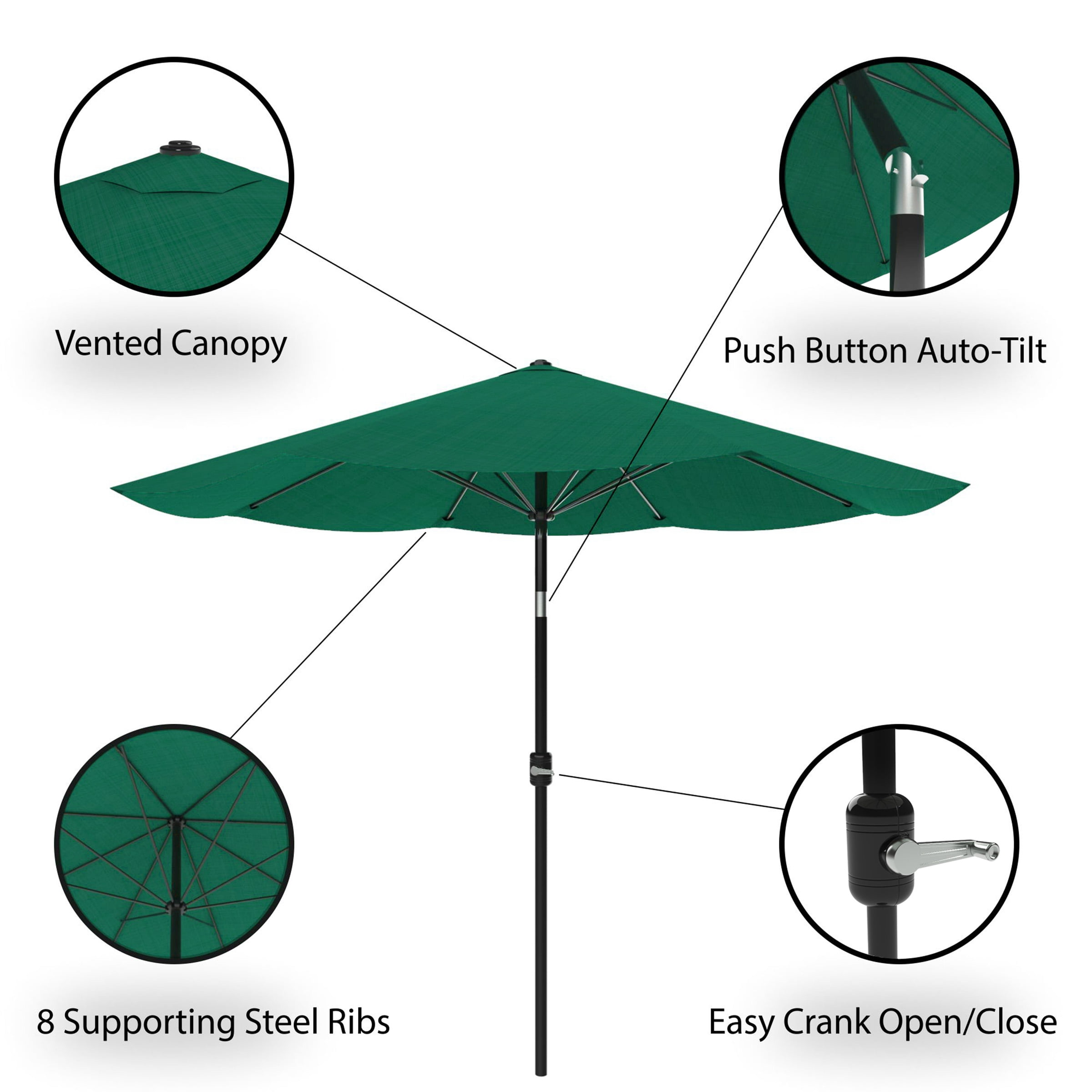 Pure Garden 10FT Patio Umbrella - Auto Tilt and Vented Canopy (Hunter Green)