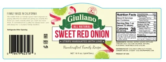 (2 pack) Giuliano Sweet Red Onion Strips Marinated with Lime, 16oz