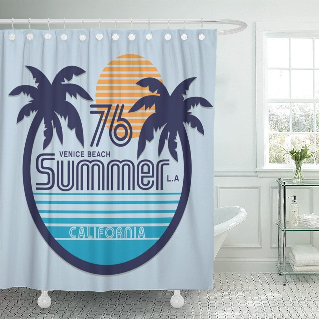 KSADK Beach Summer Surf Graphics California Shower Curtain Bathroom Curtain 60x72 inch