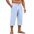 thumbnail image 2 of BUWTTER Mens Capri Pants Flat Front 3/4 Length Trouers Summer Lightweight Breathable Straight Leg Shorts with Pockets Light Blue XL, 2 of 9