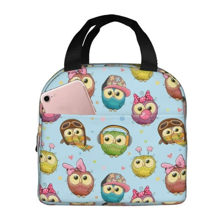 Insulated Lunch Bag for Women Men - Cute Cartoon Colorful Owls Leakproof Cooler Lunch Box for Women Men  Lunch Tote Bags for Work School Picnic Travel