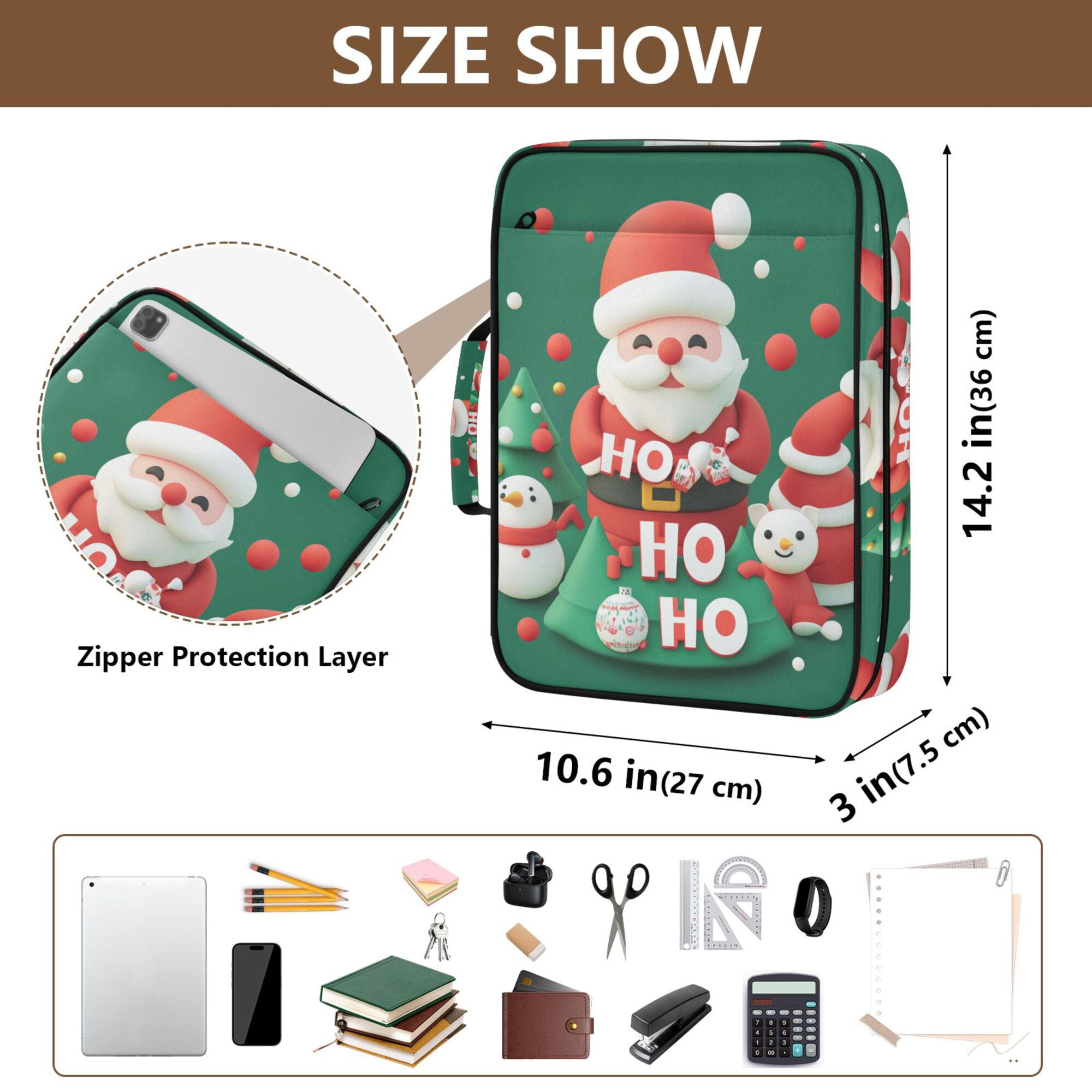 FORMRS Accordion File Folder A4 Size 7-Pocket Expanding Document Organizer Bag with 3 Ring Binder, Cute Christmas Pattern