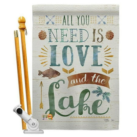 UPC: 0797277956993 | Breeze Decor BD-OU-HS-109050-IP-BO-D-US18-WA 28 x 40 in. All You Need is Love & Lake Nature Outdoor Impressions Decorative Vertical Double Sided House Flag Set & Pole Bracket Hardware