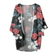 thumbnail image 4 of Babysbule Womens Cardigans Clearance Women's Summer Floral Print Puff Sleeve Cardigan Loose Cover Up Casual Blouse Summer Trendy Tops Women's Top Clearance Blouse, 4 of 4