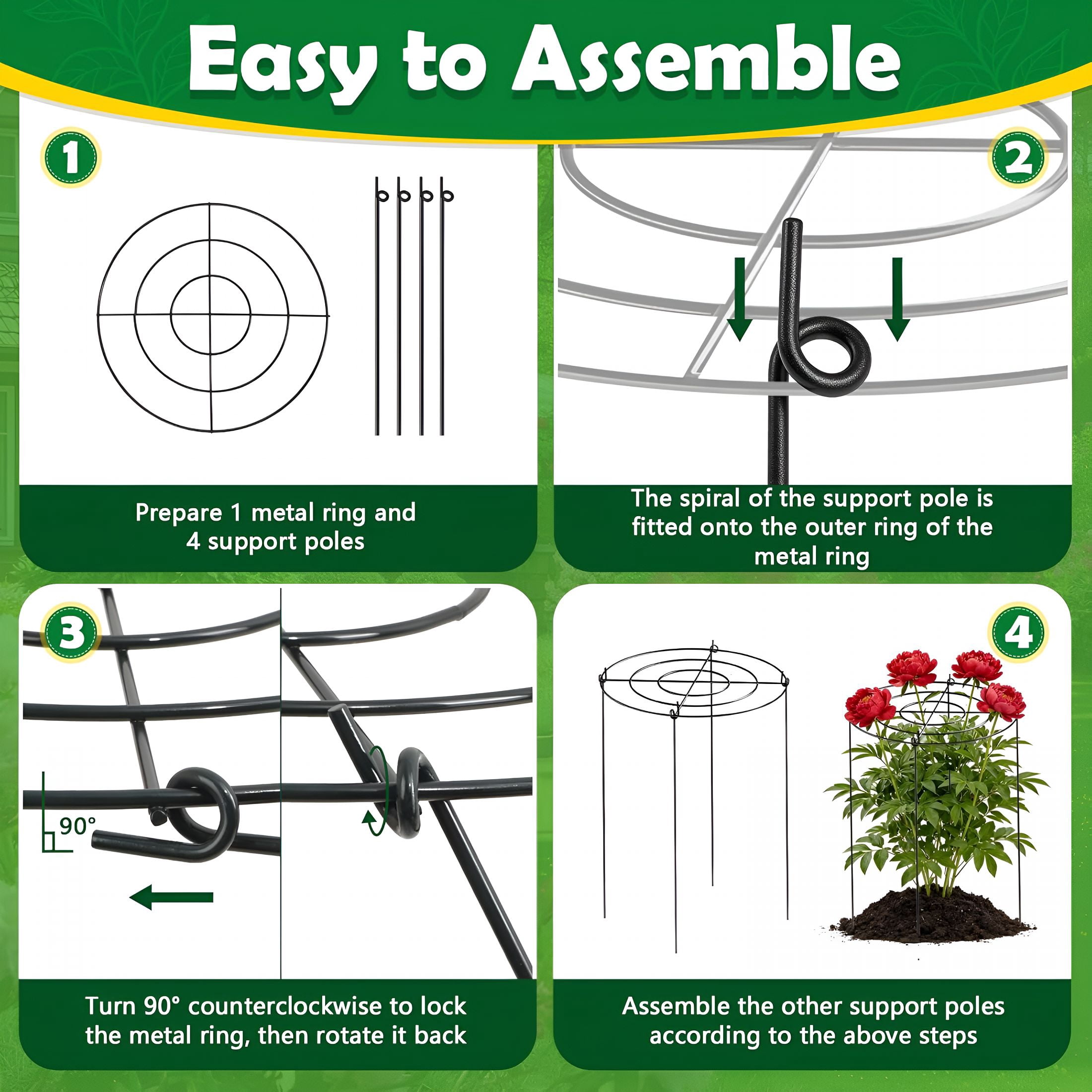 ZHZFKQ Peony Cages and Supports 8 Pack,12X16 Inch Heavy Duty Metal Plant Cage for Outdoor Plants-Grow through Flower Support Rings for Peonies,Roses,Tomatoes&Hydrangeas