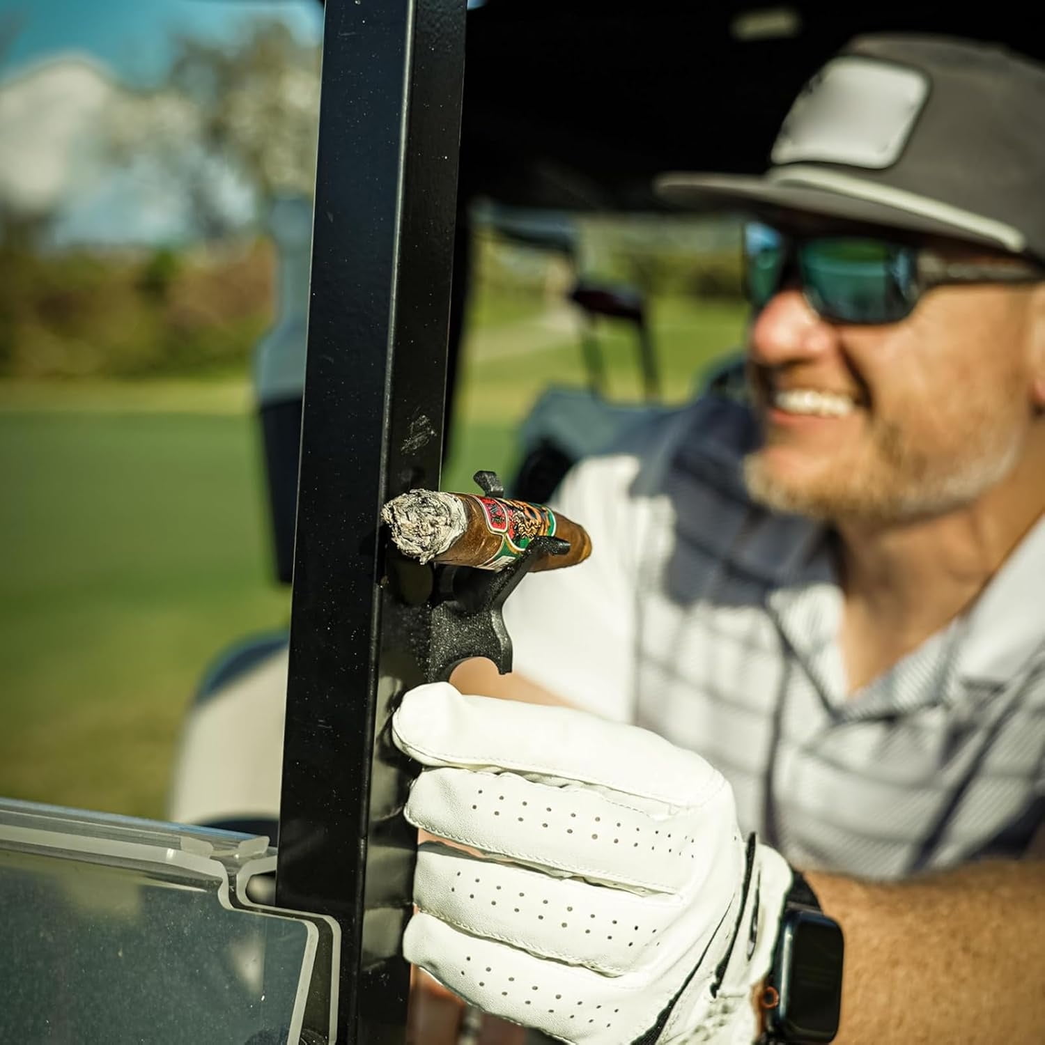 Golf Multi-Tool – Magnetic Cigar Holder for Golf Cart, Cigar Clamp, Beer Shotgun, Divot Tool and Ball Marker