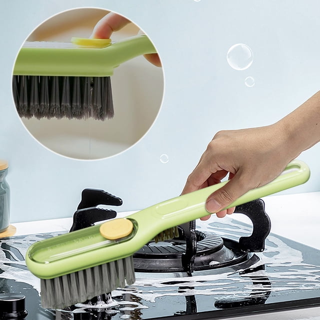 Ftwytp Multi-functional Liquid Dispensing Shoe Brush, Push Down Design for Easy Use, Triangular Bristles for Thorough Cleaning, Soft Bristles No Harm, for Shoes & Laundry