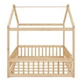 thumbnail image 4 of Harper & Bright Designs Full Size Floor House Bed, Wood Montessori House Bed Frame with Fence, Playhouse Tent Bed with Roof, Natural, 4 of 9