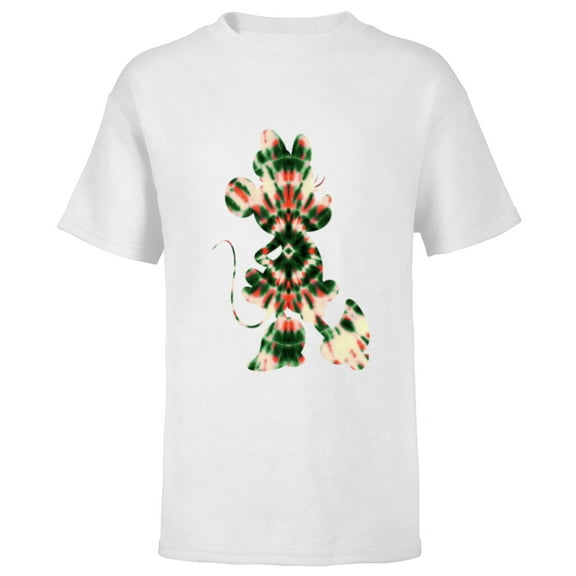 Disney Minnie Mouse Shape Christmas Holiday Tie-Dye Retro - Short Sleeve T-Shirt for Kids - Customized-White