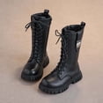 thumbnail image 5 of Kids Fall Winter Knee High Combat Boots Lace up Buckle Side Zipper Pu Faux Leather Thick Non Slip Long Shaft Boots for Girls Little & Big Kids Black, 5 of 8