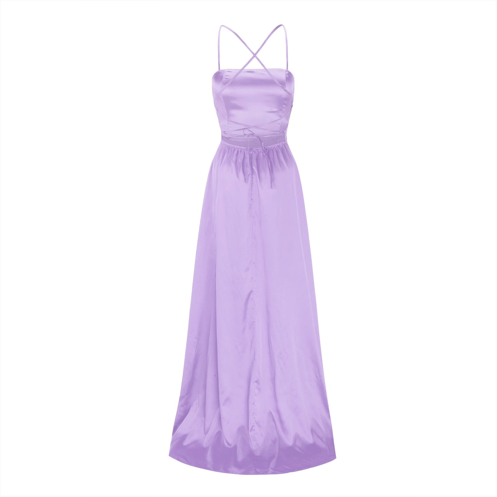 XIAOCHA Satin Gown for Women Fitted Scoop Neck Spaghetti Strap Side Slit Maxi Dress Smooth Glamorous Evening Dresses